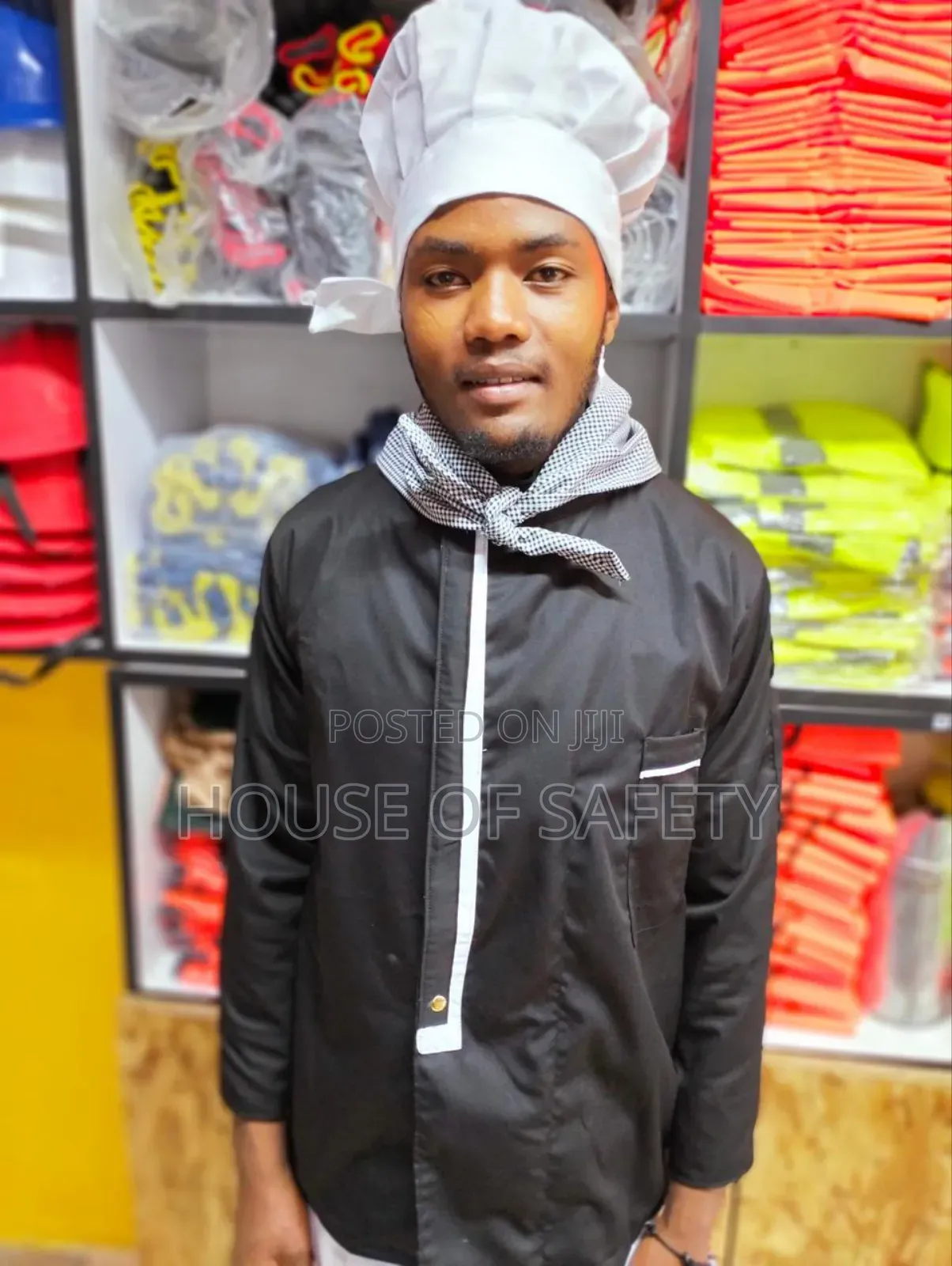Black Chef Jacket With White Piping Khaki Material