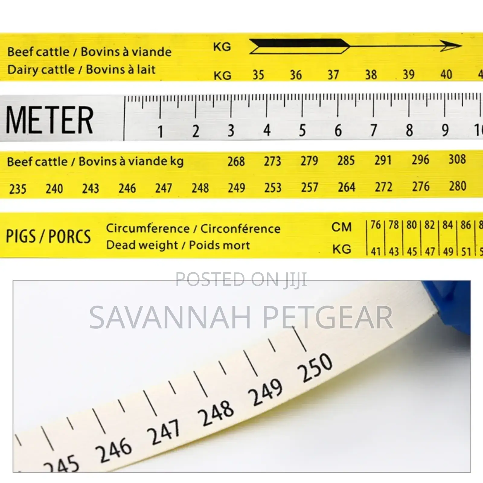 Animal Weight Tape for Cows, Pigs Etc Size: 250cm/ 1000kg