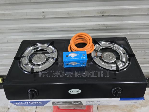 Ailyons Table Top Two Burner Gas Cooker +Regulator and Pipe Glass Top