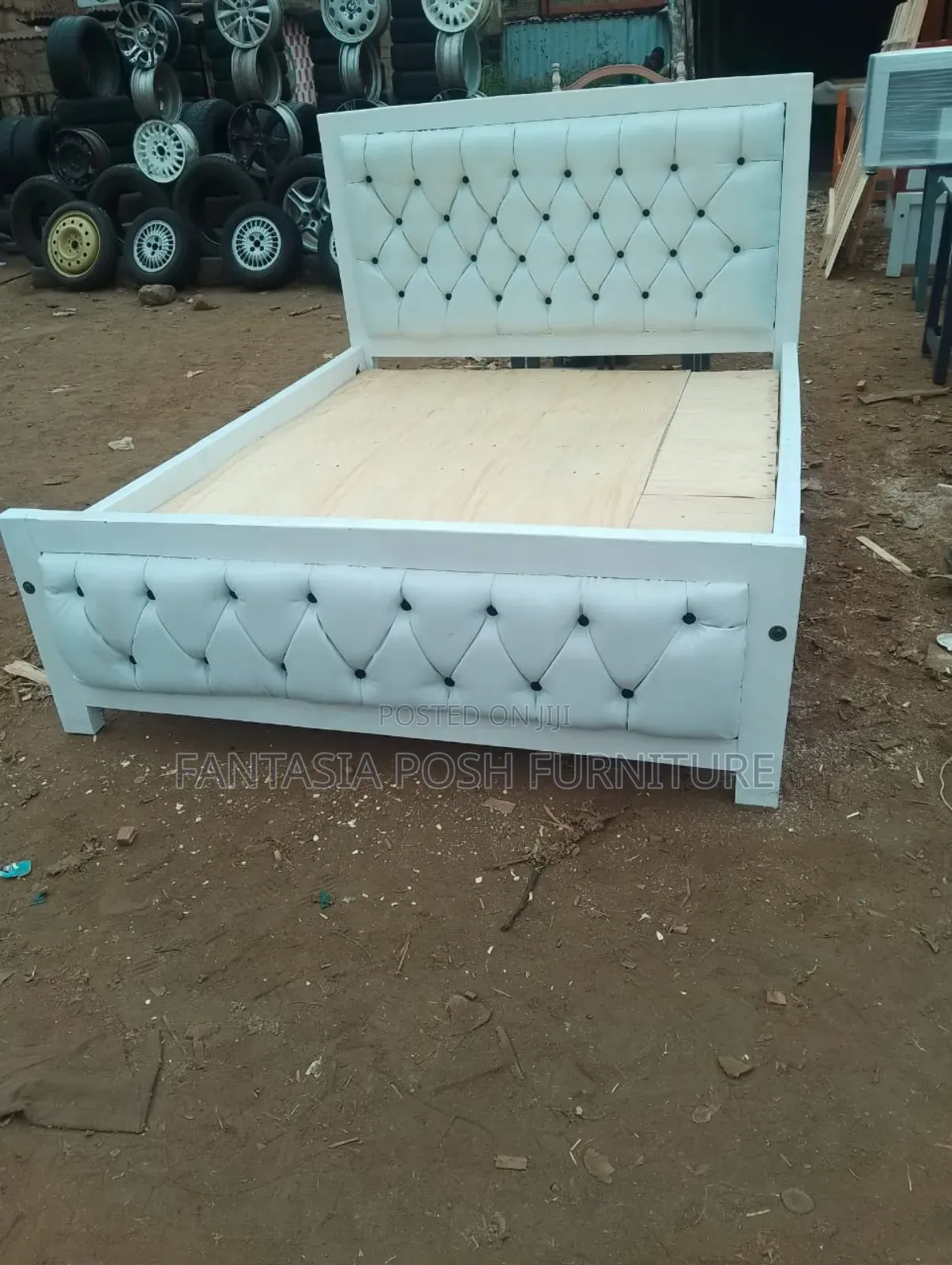 5x6 White Tufted Bed Frame With Padded Panels