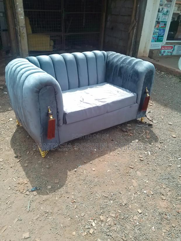 Grey Velvet 2-Seater Sofa With Gold Accents