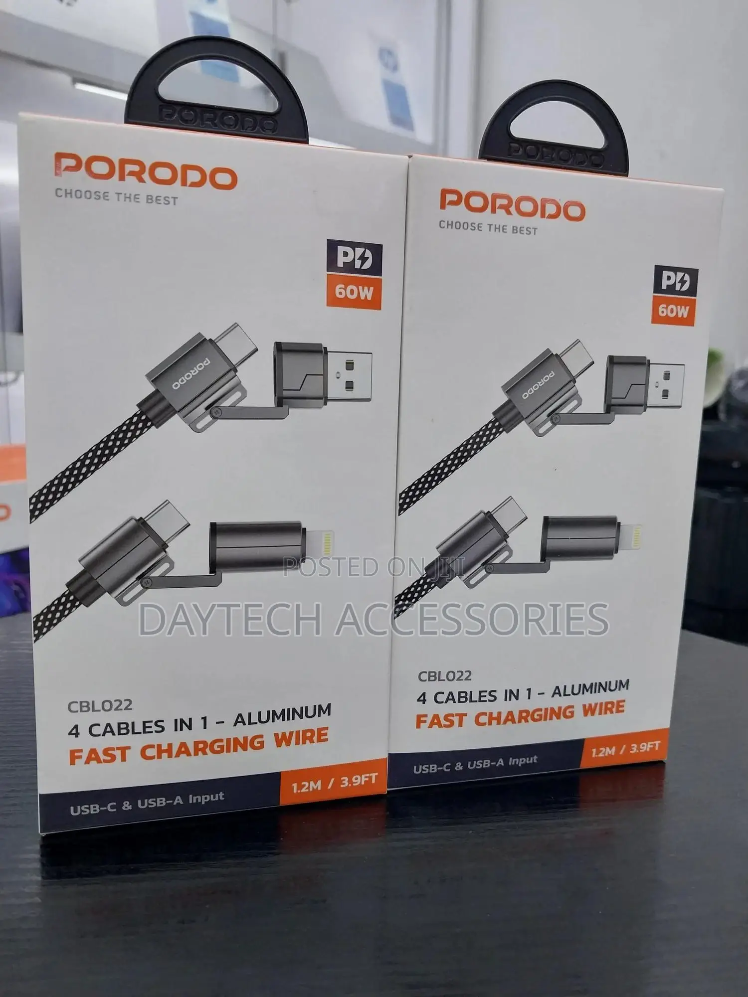Porodo 4 Cables in 1 Aluminum Fast Charging Cable - Black