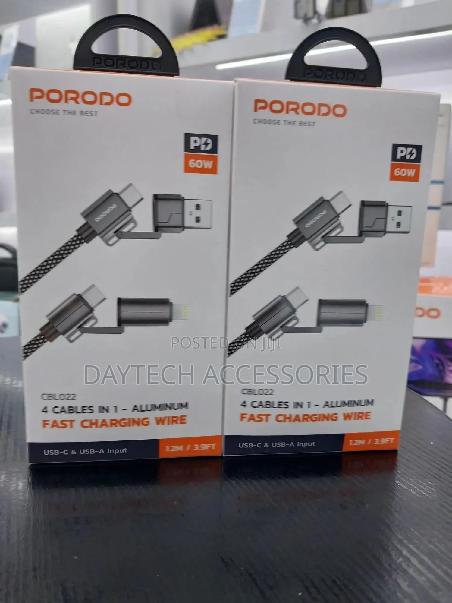 Porodo 4 Cables in 1 Aluminum Fast Charging Cable - Black