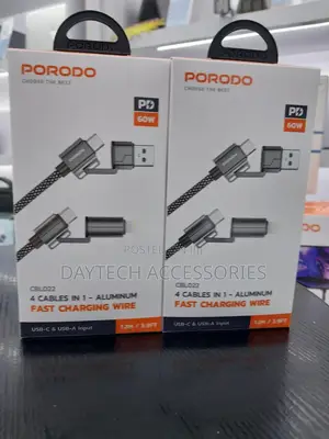 Porodo 4 Cables in 1 Aluminum Fast Charging Cable - Black