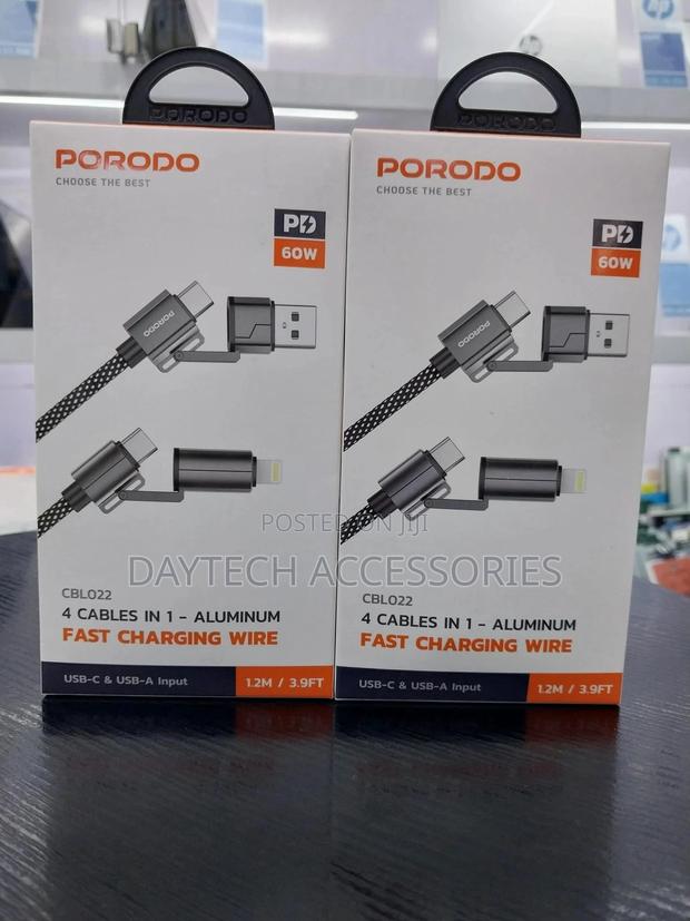 Porodo 4-in-1 Fast Charging Cable Usb-C Usb-a to Type-C Lightning