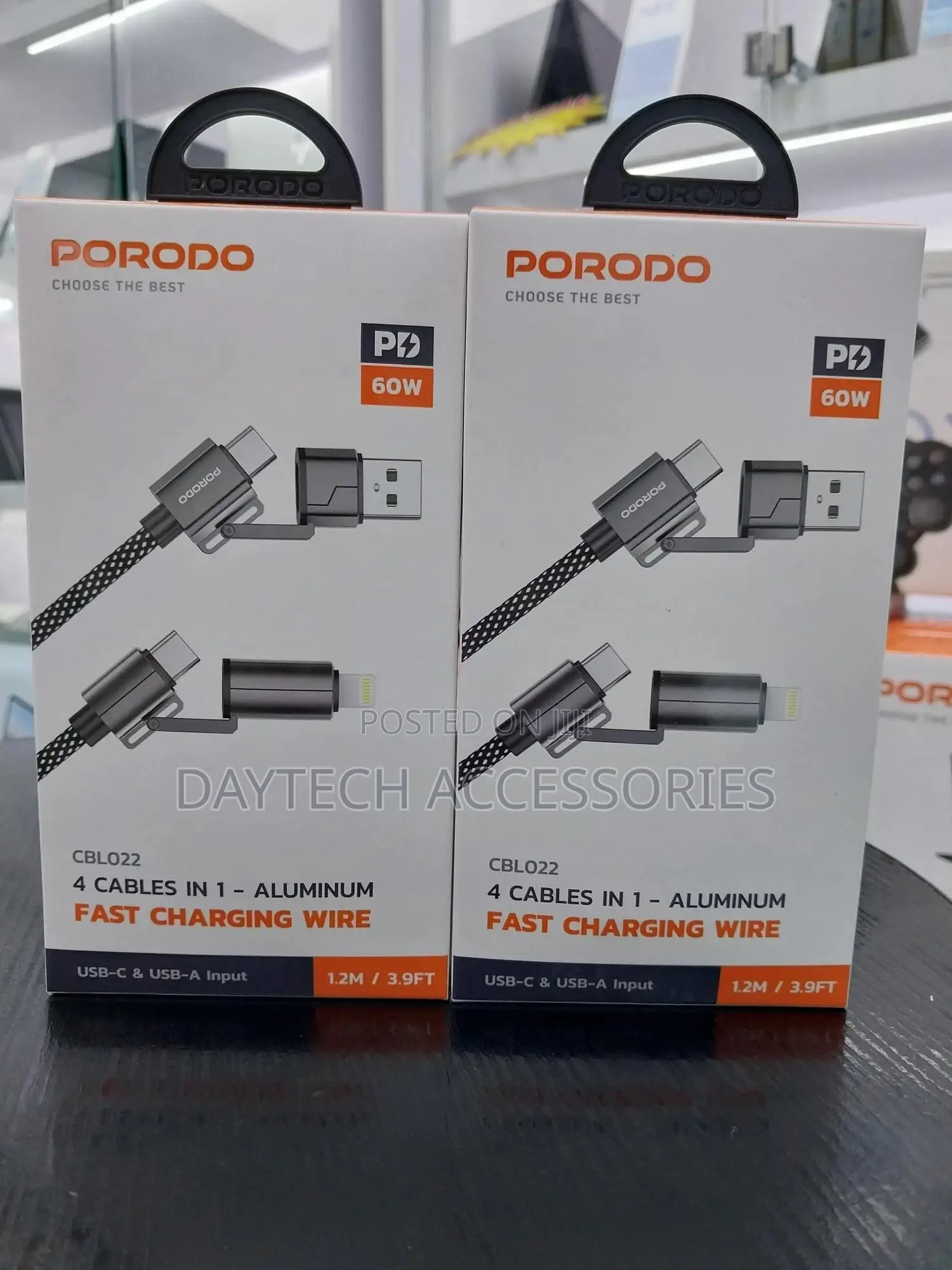Porodo 4-in-1 Fast Charging Cable Usb-C Usb-a to Type-C Lightning
