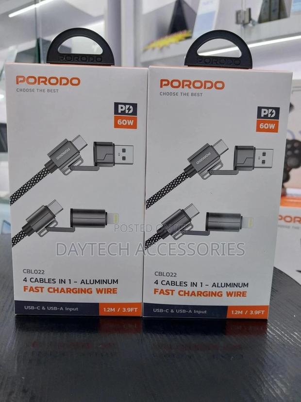 Porodo 4-in-1 Fast Charging Cable Usb-C Usb-a to Type-C Lightning - thumbnail 2