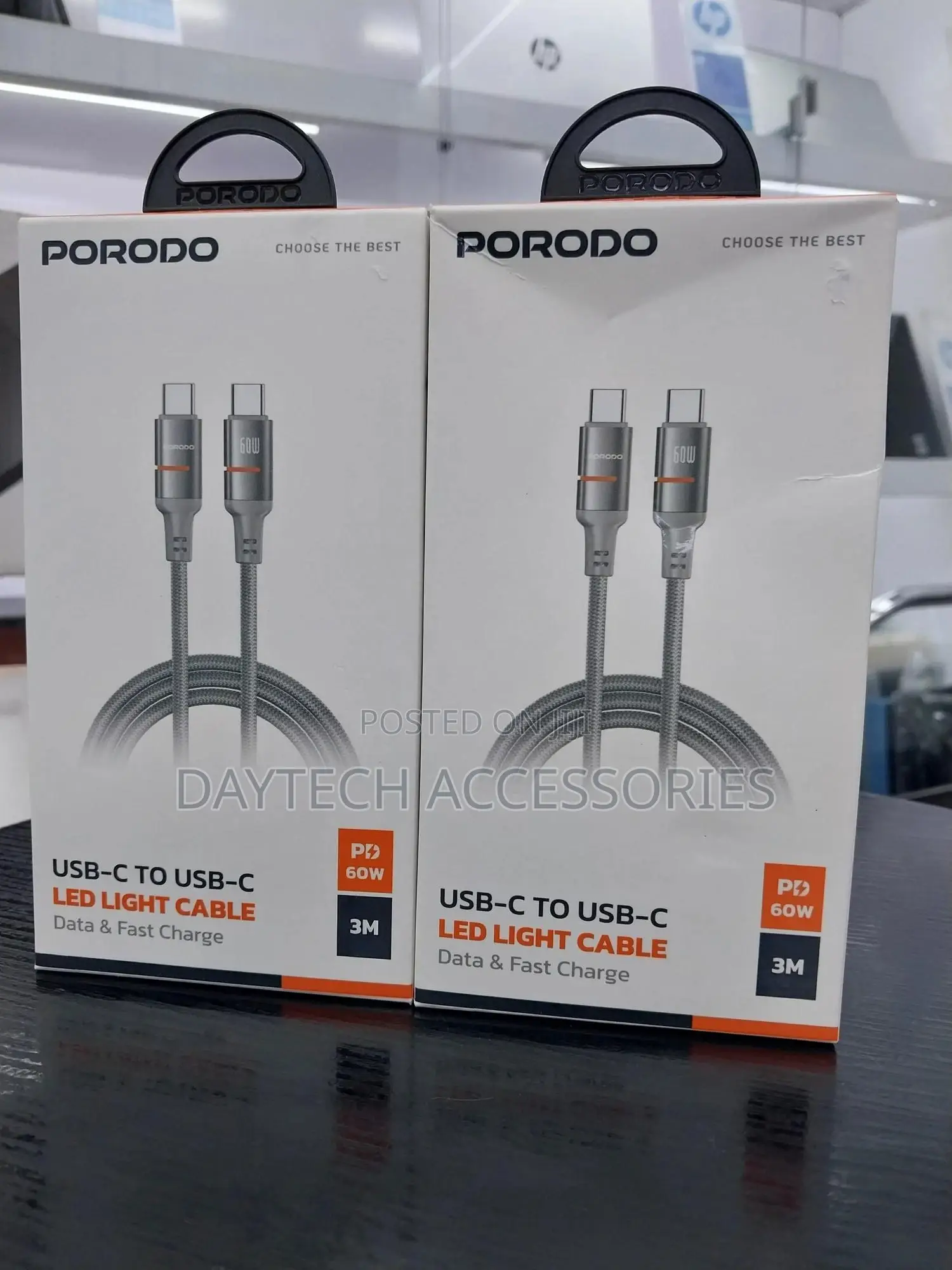 Porodo 3m 60w Type-C to Type-C Braided Cable - Grey