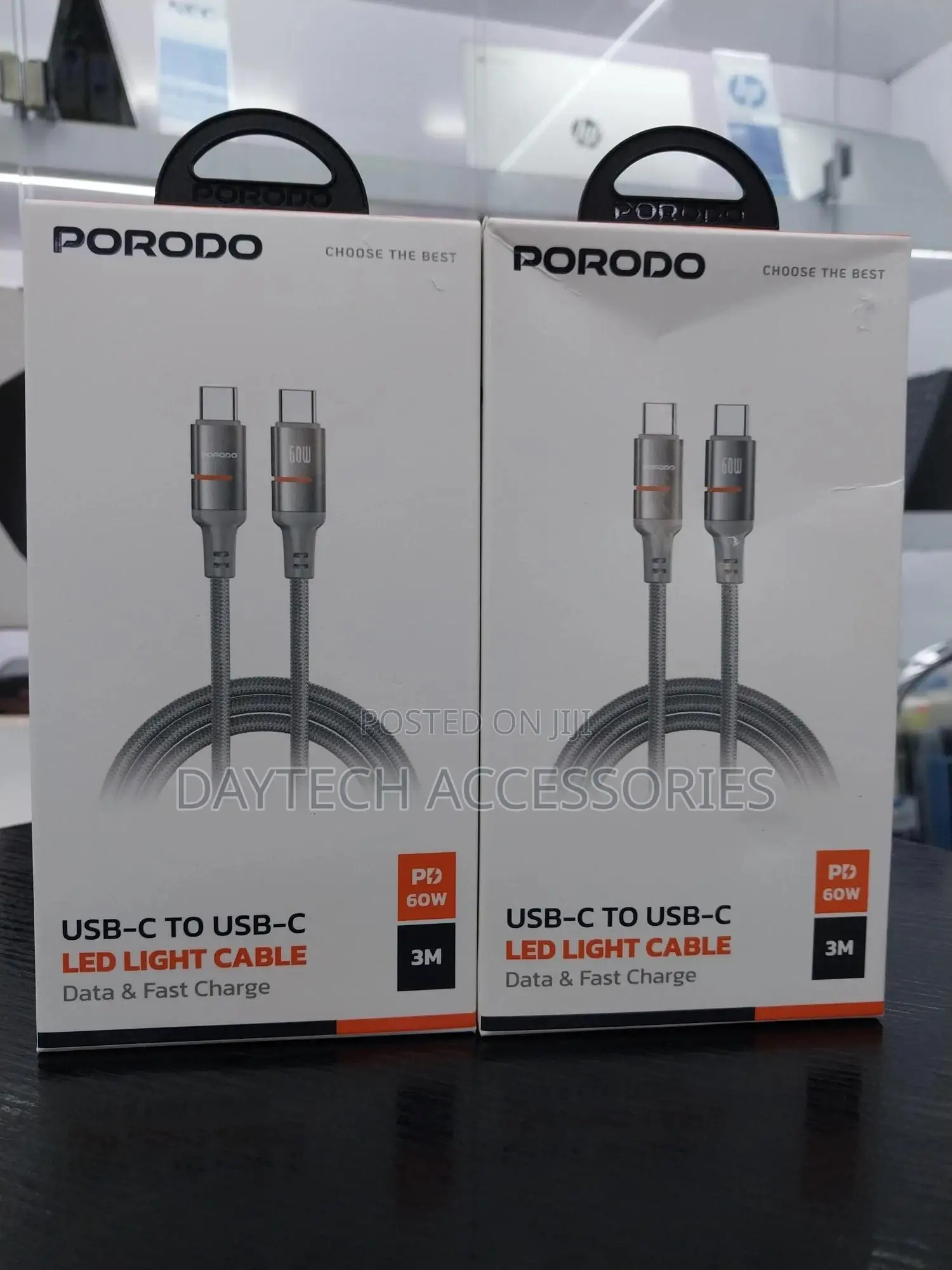 Porodo 3m 60w Type-C to Type-C Braided Cable - Grey