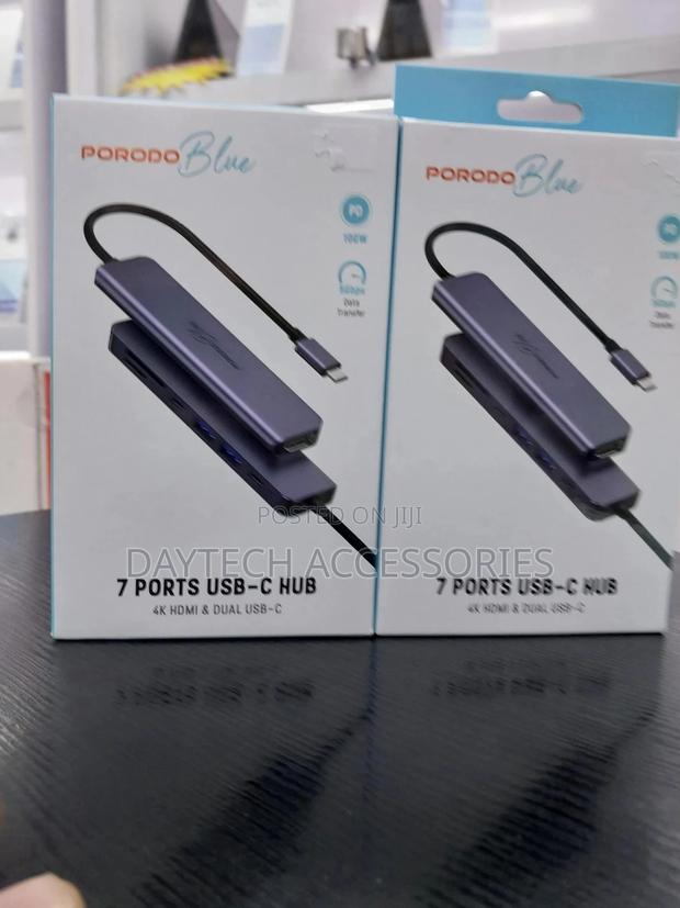 Porodo* Blue 7 Ports Usb-C Hub Hdmi Dual Usb-C