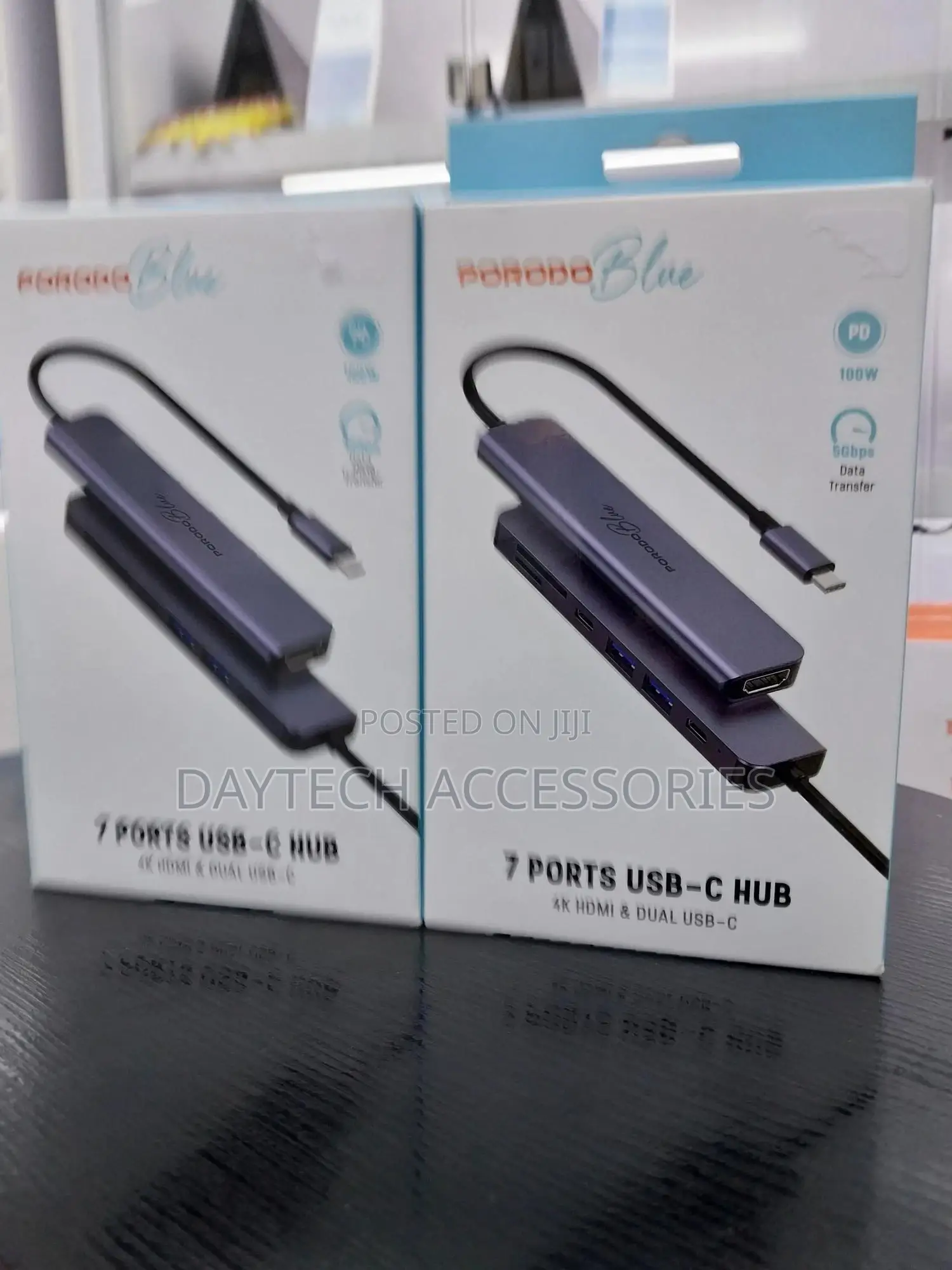 Porodo* Blue 7 Ports Usb-C Hub Hdmi Dual Usb-C