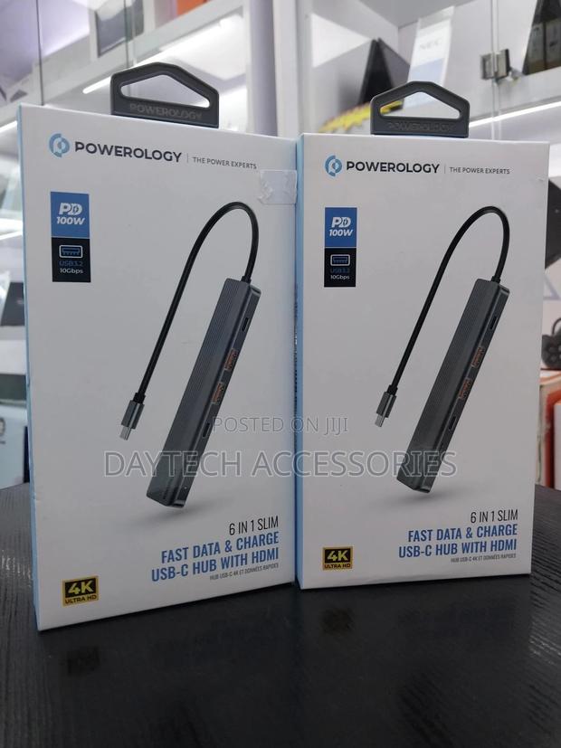 Powerology 6in1 Slim Hdmi Usb-C Hub 10gbps Data Transfer