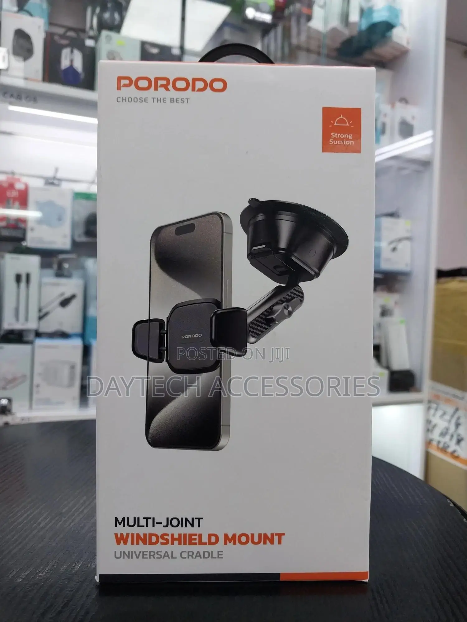 Porodo Cradle Suction Cup Non-Gel Pad Phone Mount - Black