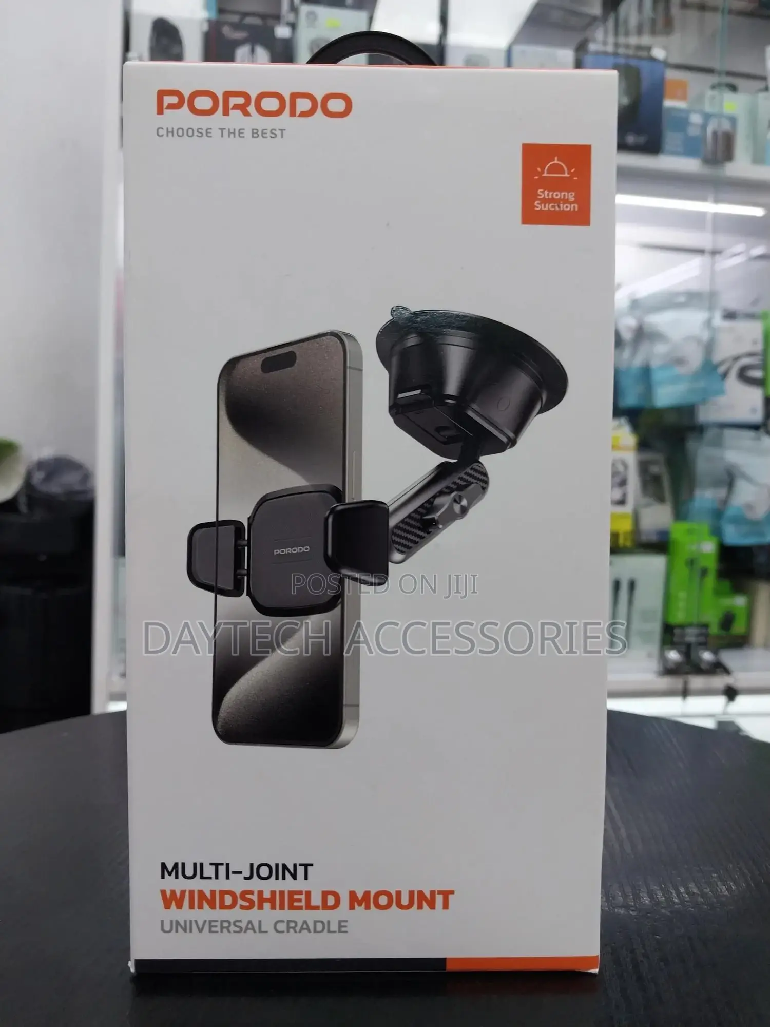 Porodo Multi-Joint Windshield Mount Universal Cradle Phone Mount.