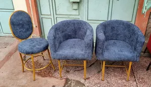 Manicure Set Blue Velvet Gold Frame Salon Chair.