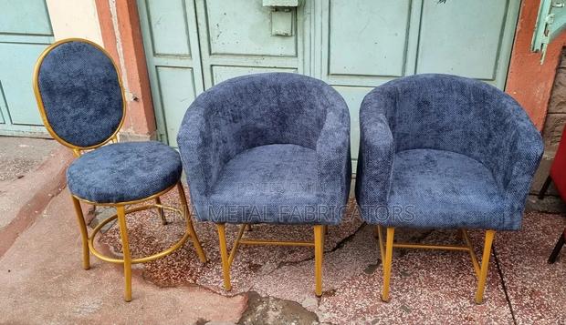 Manicure Set Blue Velvet Gold Frame Salon Chair.