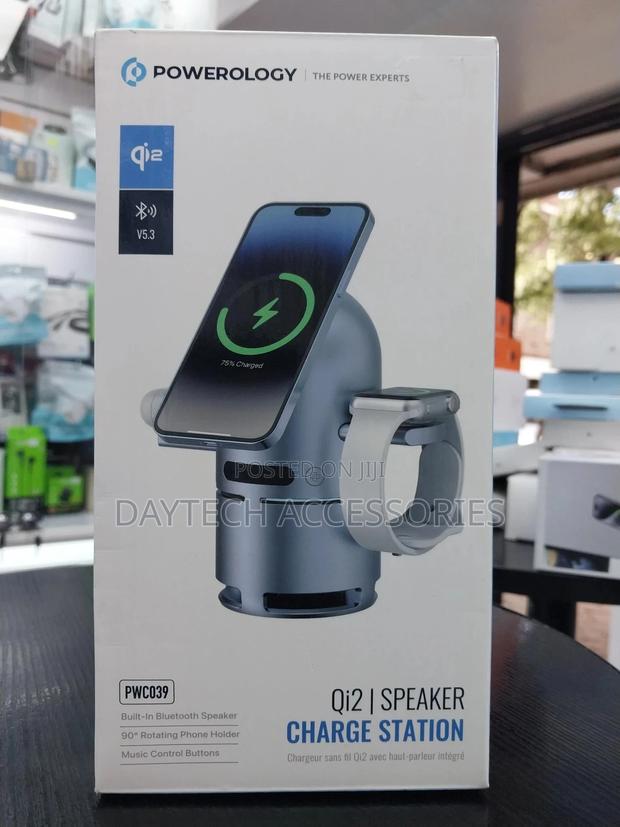 Powerology Qi2 Wireless Charging Station With Speaker Fast Charger. - thumbnail 2