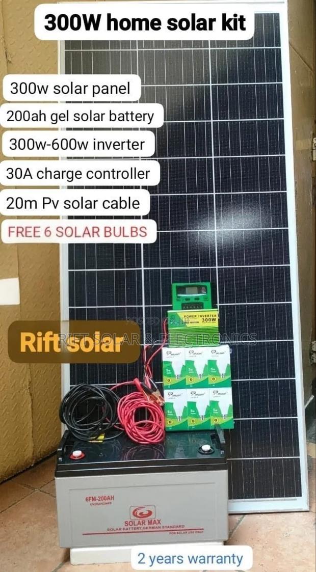 Home Package 300 Watts Full Solar Kit - 200ah Battery - 600w Inverter