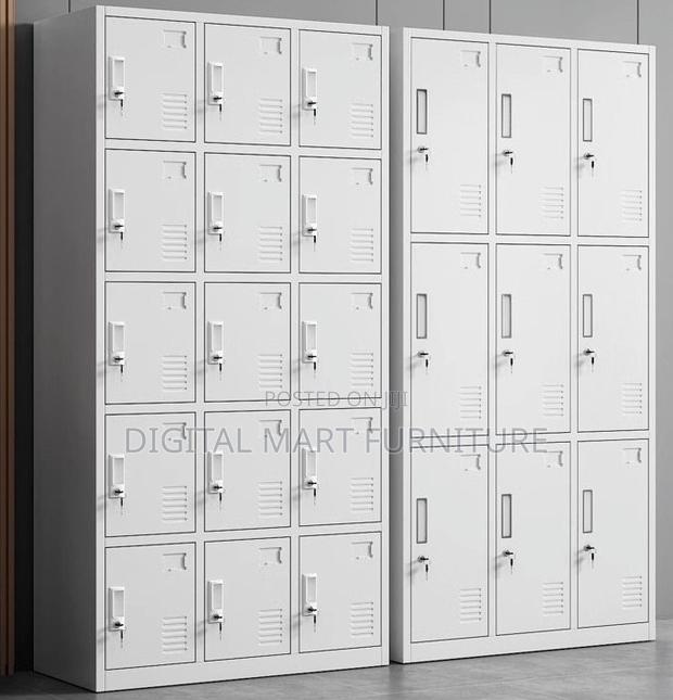 White 15 Bin Storage Steel Cabinet - thumbnail 2