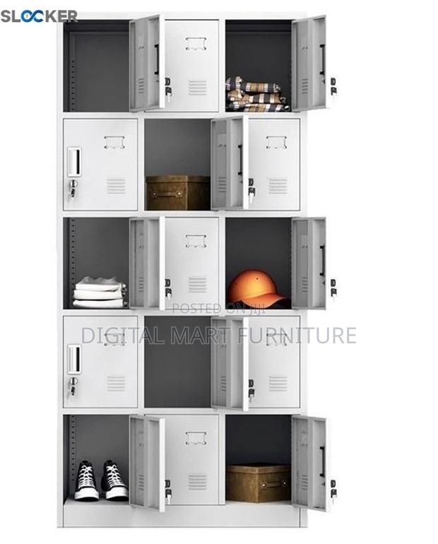 White 15 Bin Storage Steel Cabinet - thumbnail 3