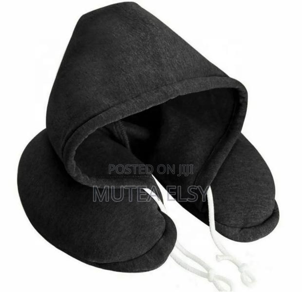 Black, Dark Grey Navyblue Microfiber Travel Neck Pillow With Hoodie