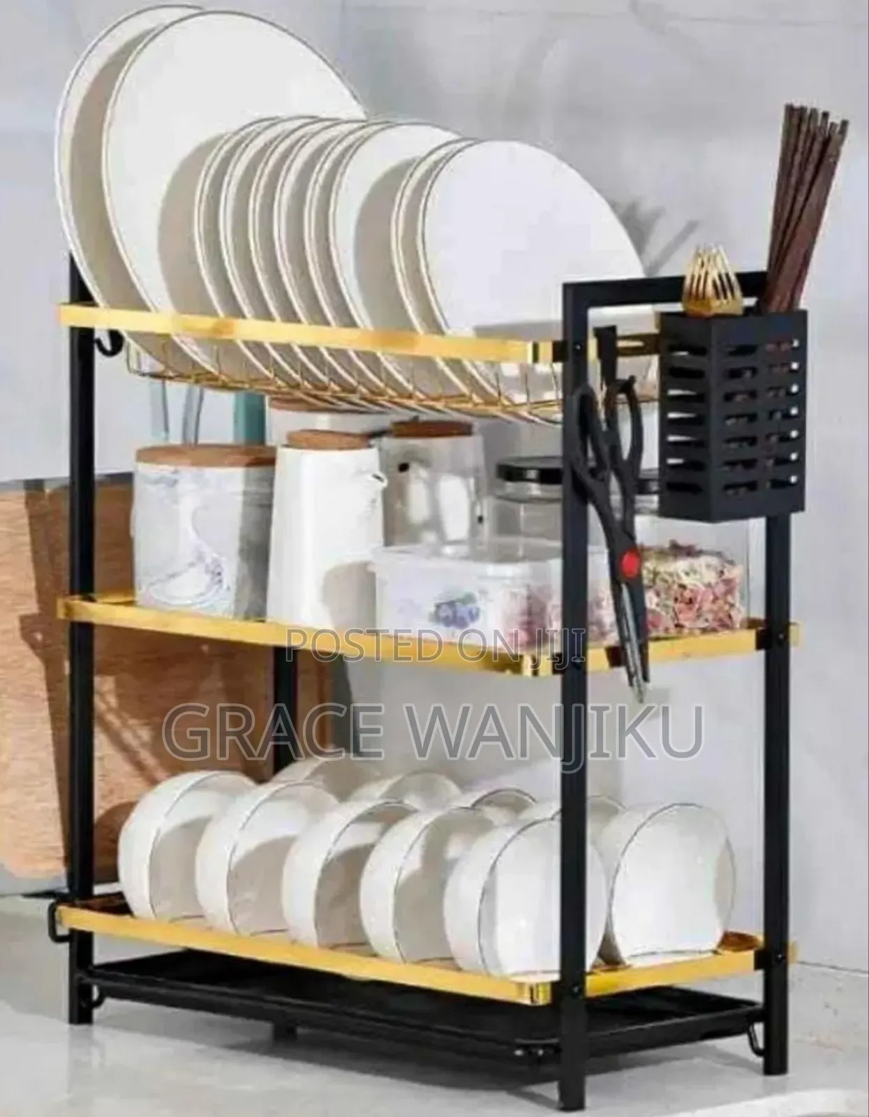3 Layer Dishrack-Black and Gold