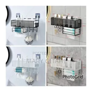 Mesh Bathroom Rack/ Orgernizer With Adhesive Stickers,Hooks and Rack
