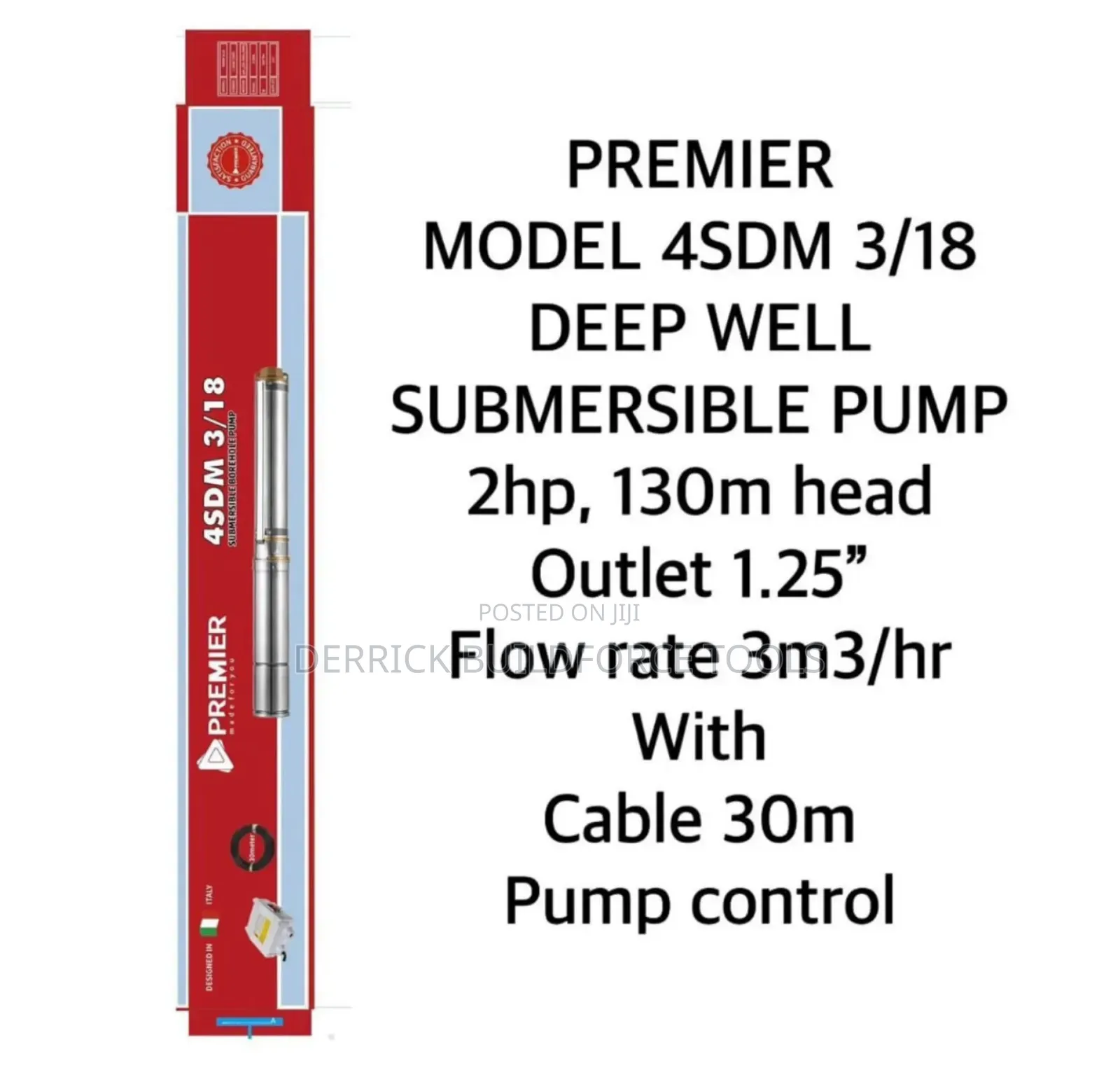 Premier 4sdm Deep Well Submersible Pump 2hp 130m