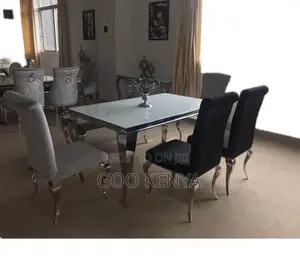 Home Dining Set; High-End Stainless Steel Dining Table With 6 Chairs