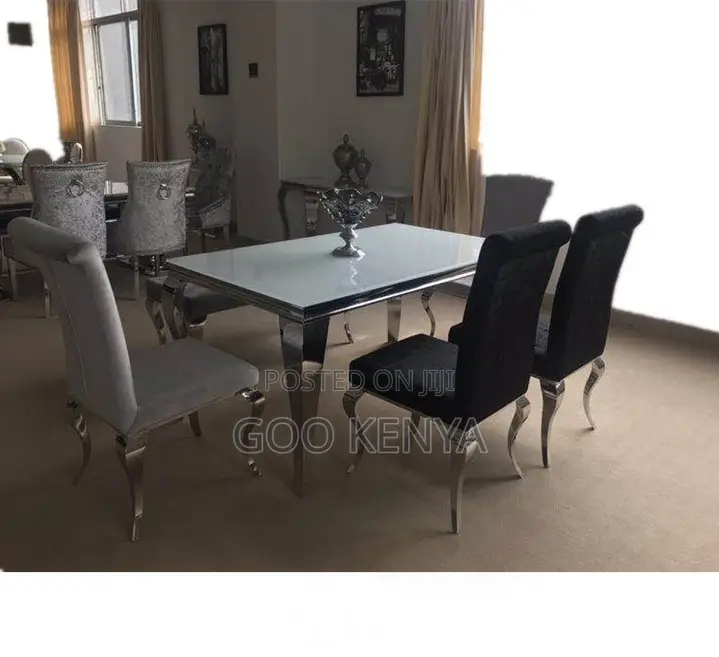 Home Dining Set; High-End Stainless Steel Dining Table With 6 Chairs