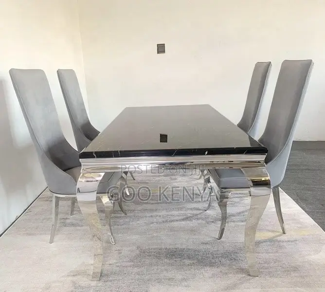 Home Dining Set; High-End Stainless Steel Dining Table With 6 Chairs