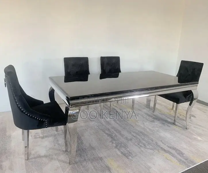 Home Dining Set; High-End Stainless Steel Dining Table With 6 Chairs