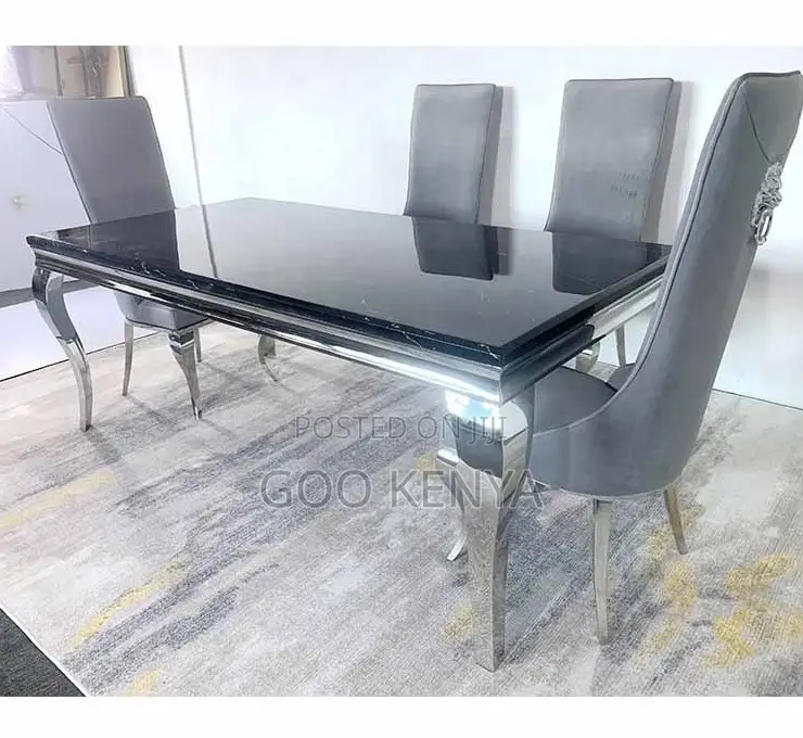 Home Dining Set; High-End Stainless Steel Dining Table With 6 Chairs
