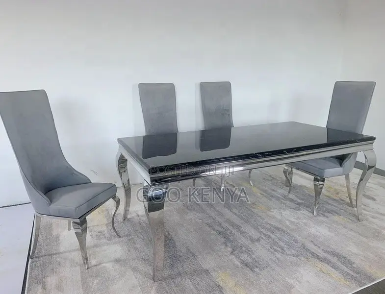 Home Dining Set; High-End Stainless Steel Dining Table With 6 Chairs