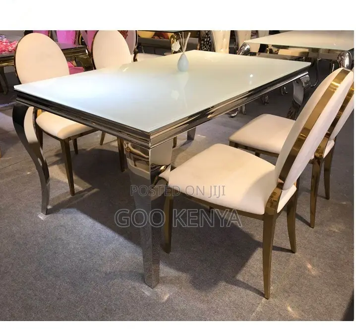 Home Dining Set; High-End Stainless Steel Dining Table With 6 Chairs