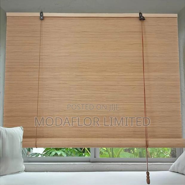 Natural Wood-Tone Bamboo Shades
