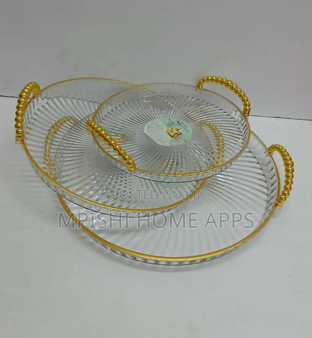 3 in 1 Modern Creative Striped Tray With Gold Rimmed Handles