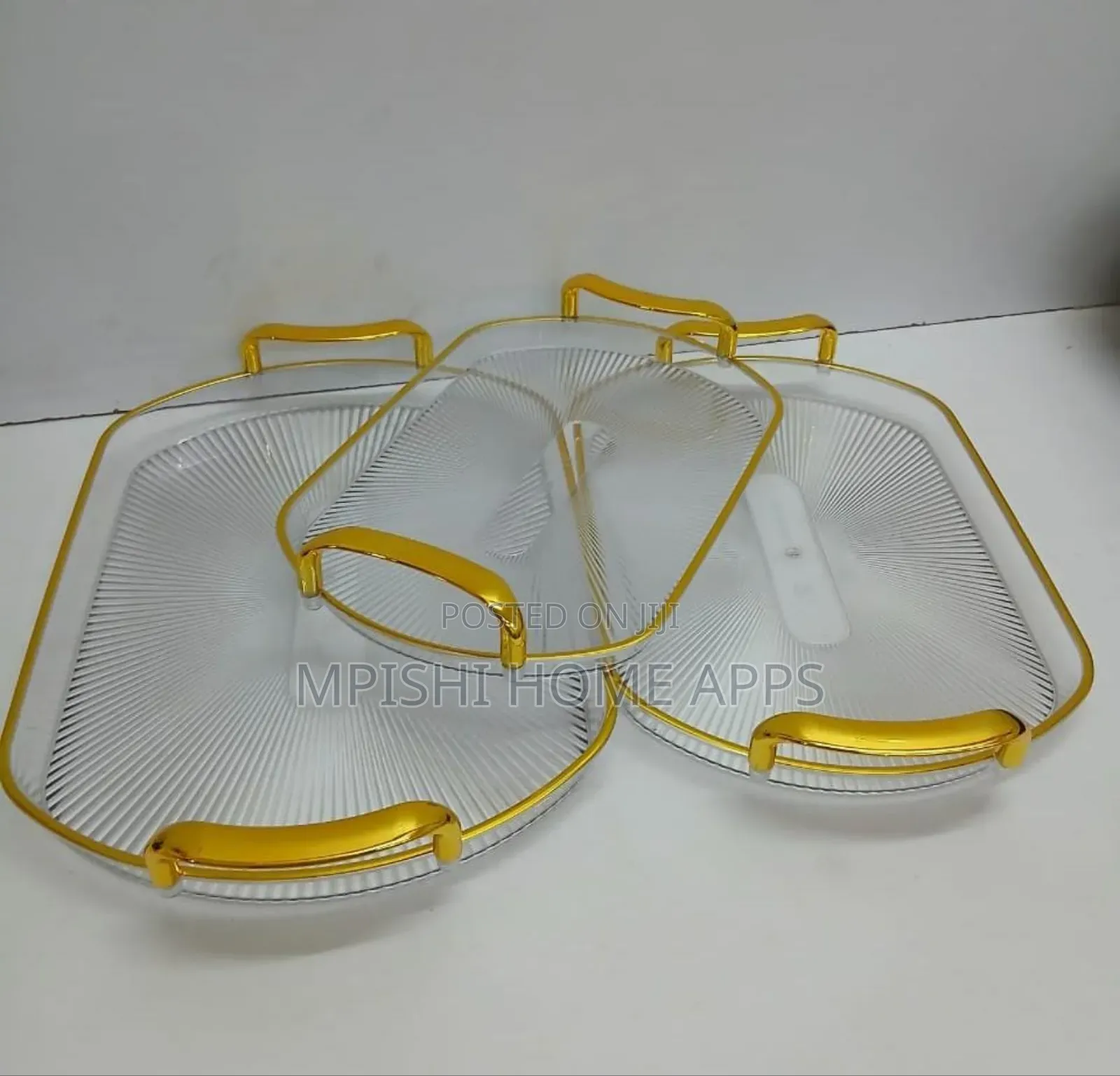 3 in 1 Modern Creative Striped Tray With Gold Rimmed Handles