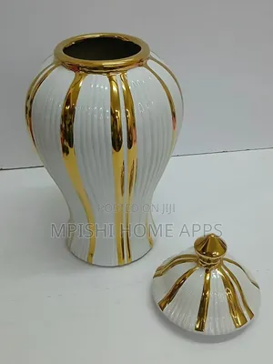 Ceramic Gold-Plated White Flower Vase