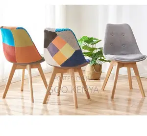 Home Chair; Wooden-Leg Nordic Fabric Dining Chair With Colorful Seat