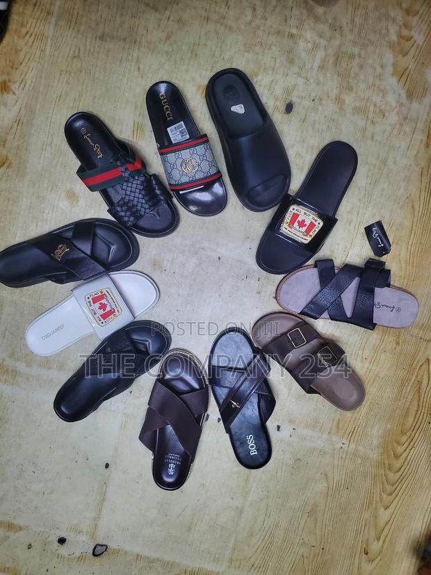 Quality Casual Leather Men Official Designer Slide Shoes