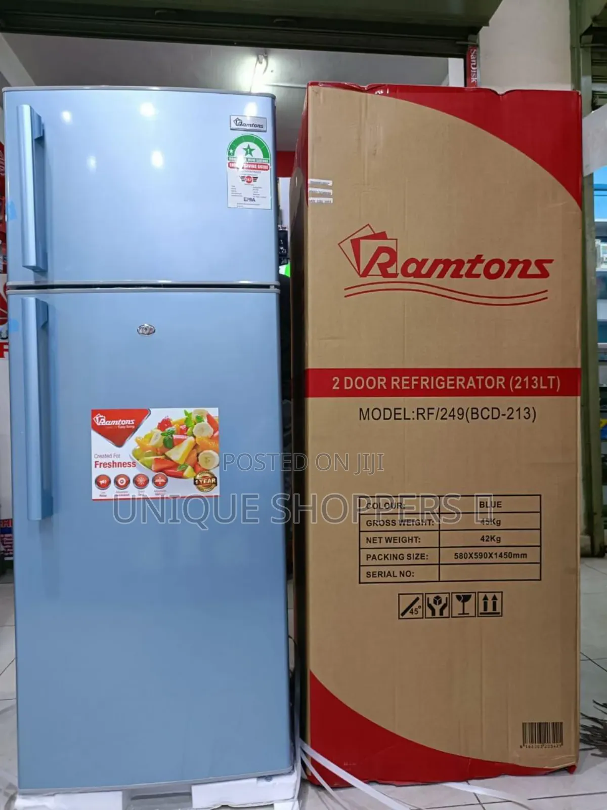 *Ramtons* ( Rf/249 )- *213 Ltrs* 2 Door Direct Cool Fridge Blue