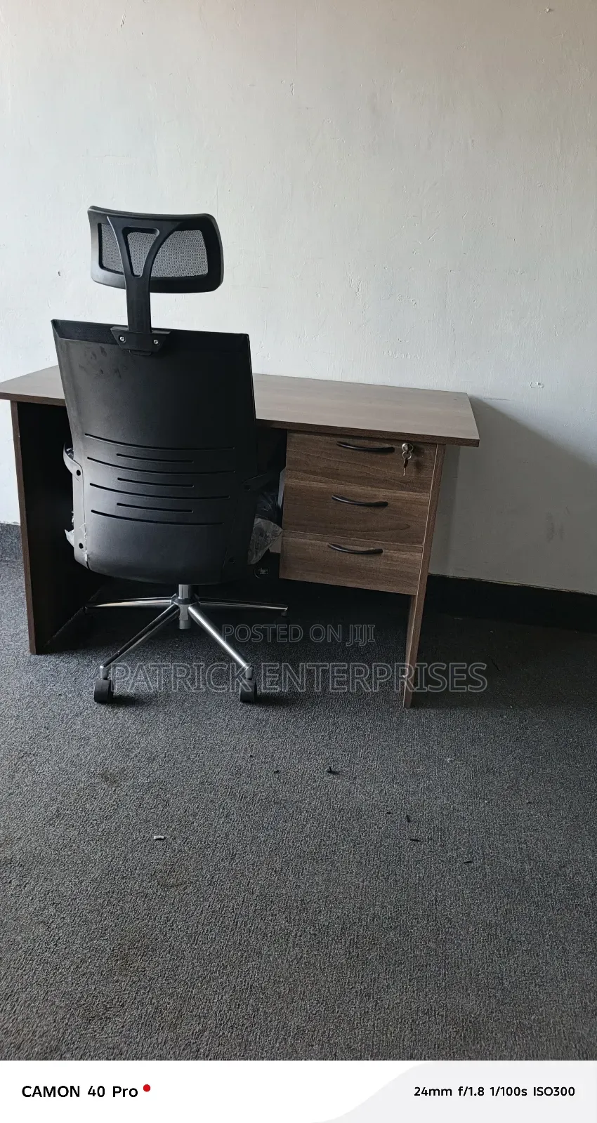 1.2 Mtrs American Walnut Office Desk+ Ergonomic High Back Office Chair