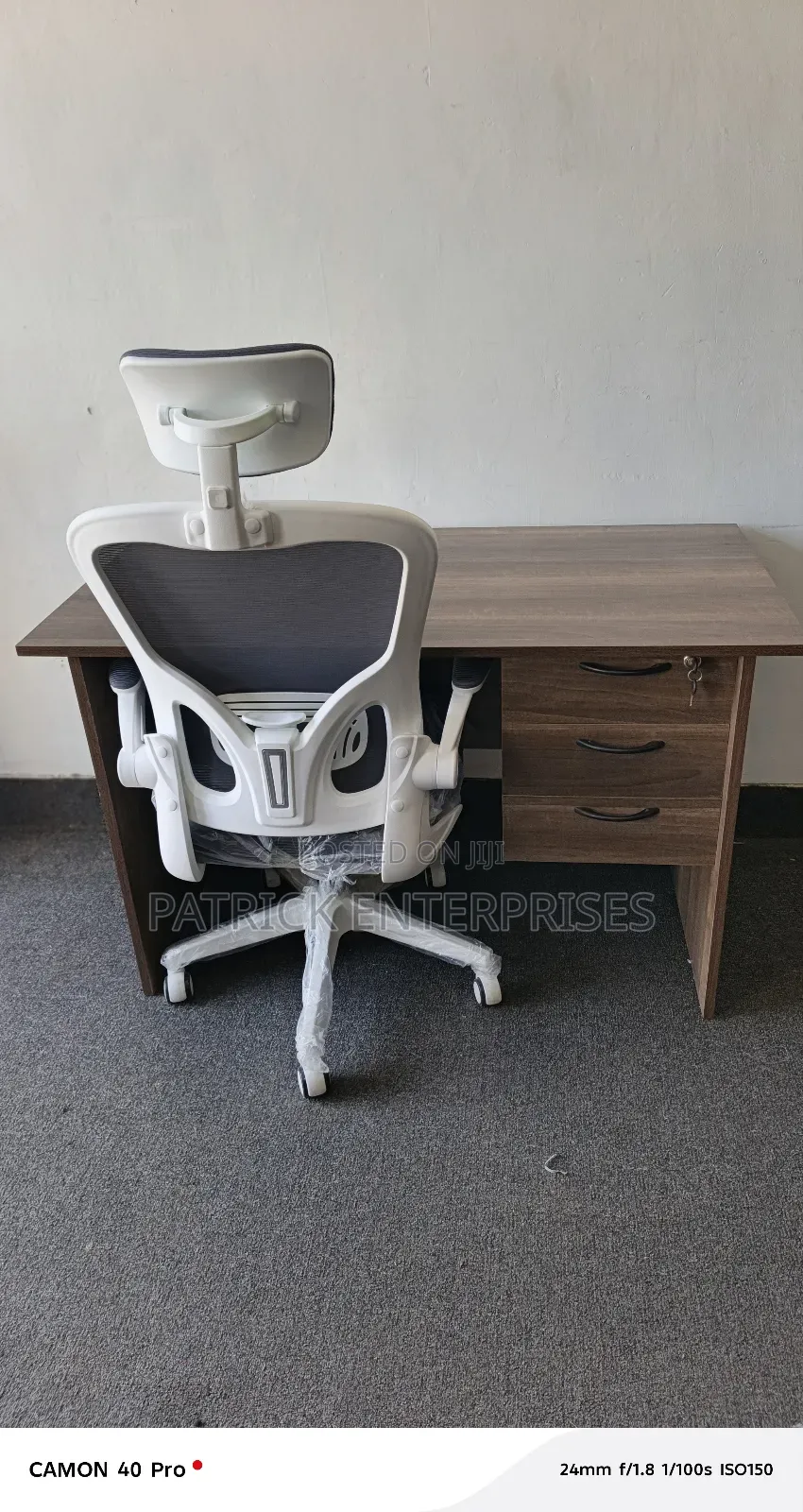 1.2 Mtrs American Walnut Office Desk+ High Back White Orthopedic Chair