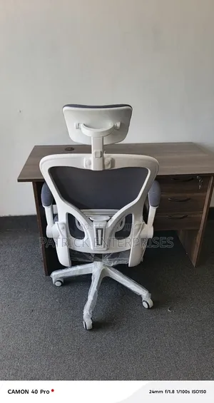1.2 Mtrs American Walnut Office Desk+ High Back White Orthopedic Chair