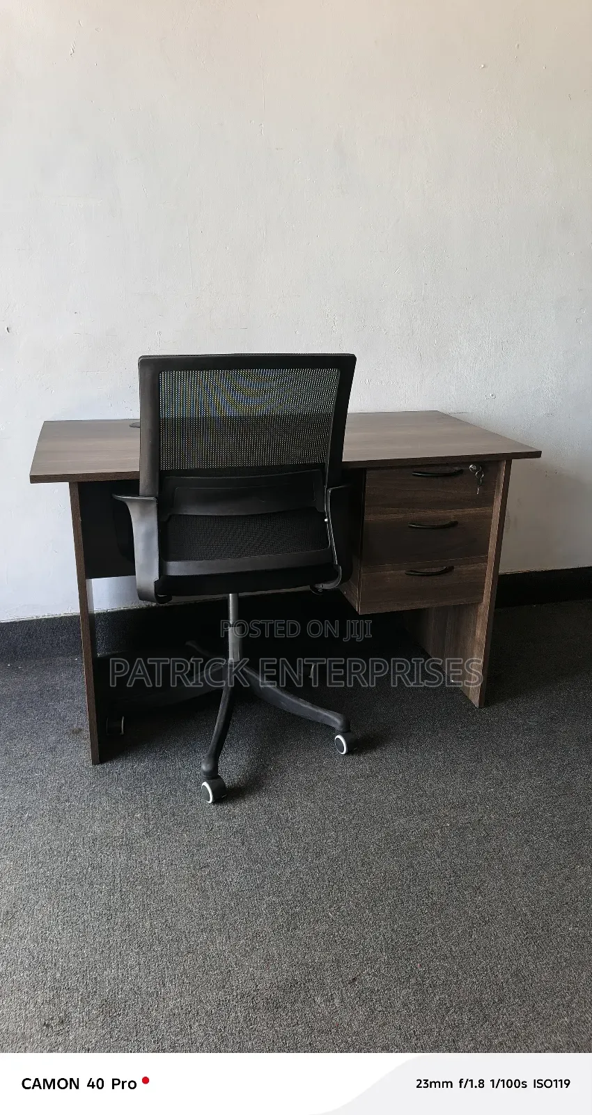 1.2 Mtrs American Walnut Office Desk+Ergonomic Mid-bcak Office Chair