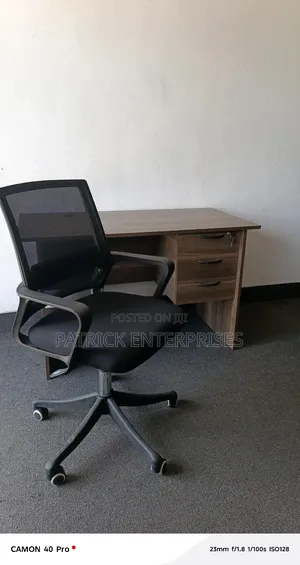 1.2 Mtrs American Walnut Office Desk+Ergonomic Mid-bcak Office Chair