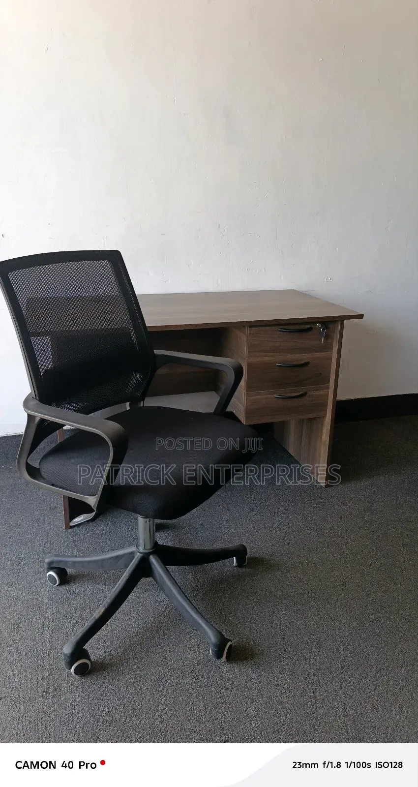 1.2 Mtrs American Walnut Office Desk+Ergonomic Mid-bcak Office Chair