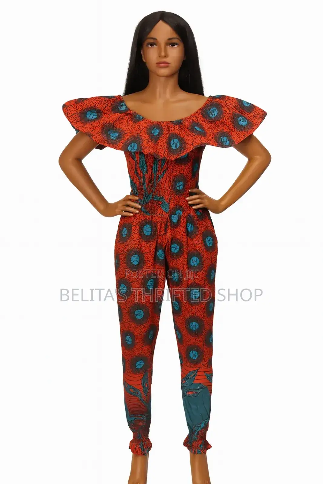 Elegant Ankara Off-Shoulder Jumpsuit.
