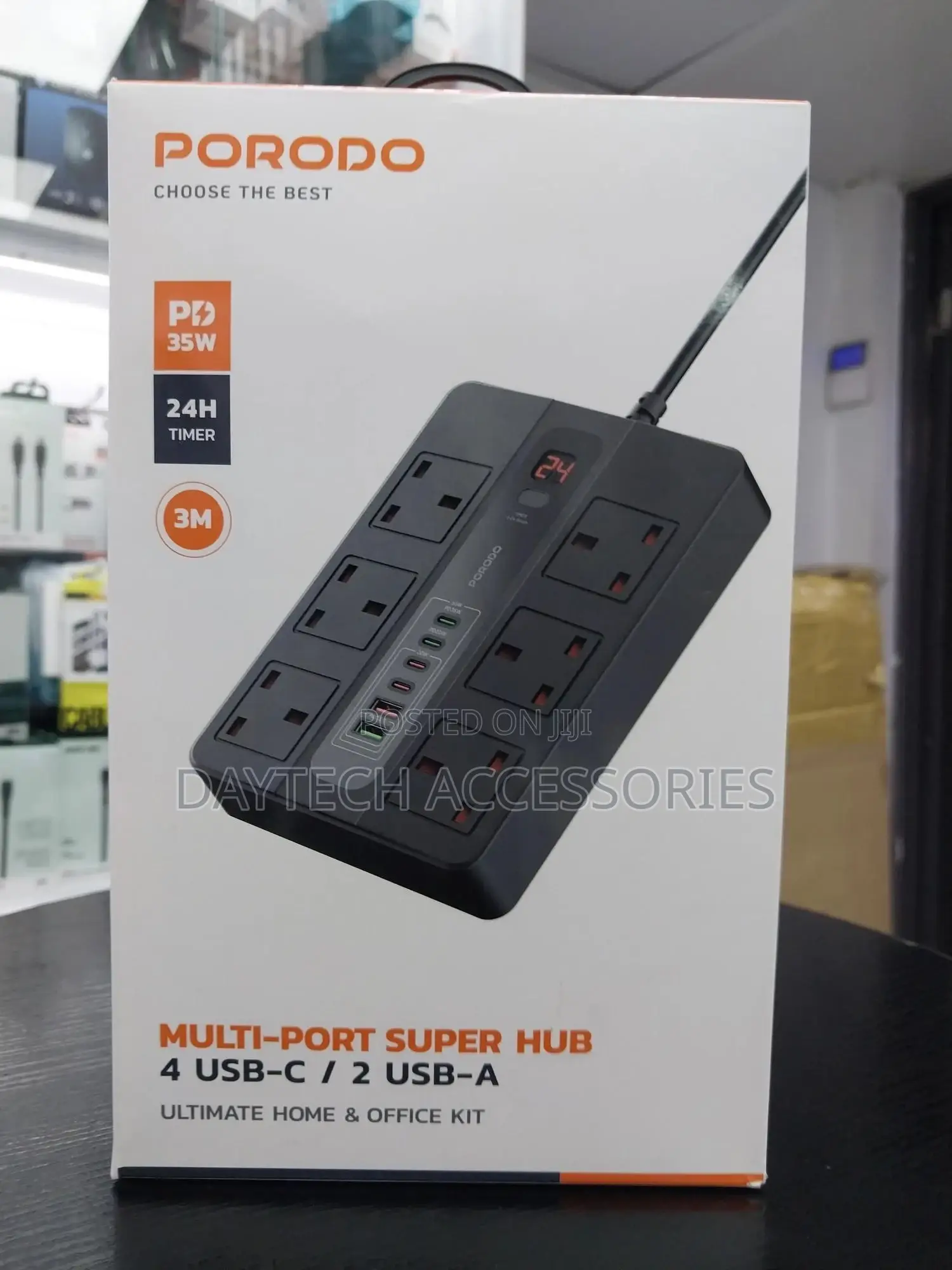 Porodo Multi-Port Super Hub With 6 Ac Outlets 4 Usb-C Ports 2 Usb